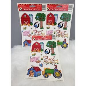 Vintage 3 Lot‎ Farm Animals Removable Reusable Window Clings Decals Sticker